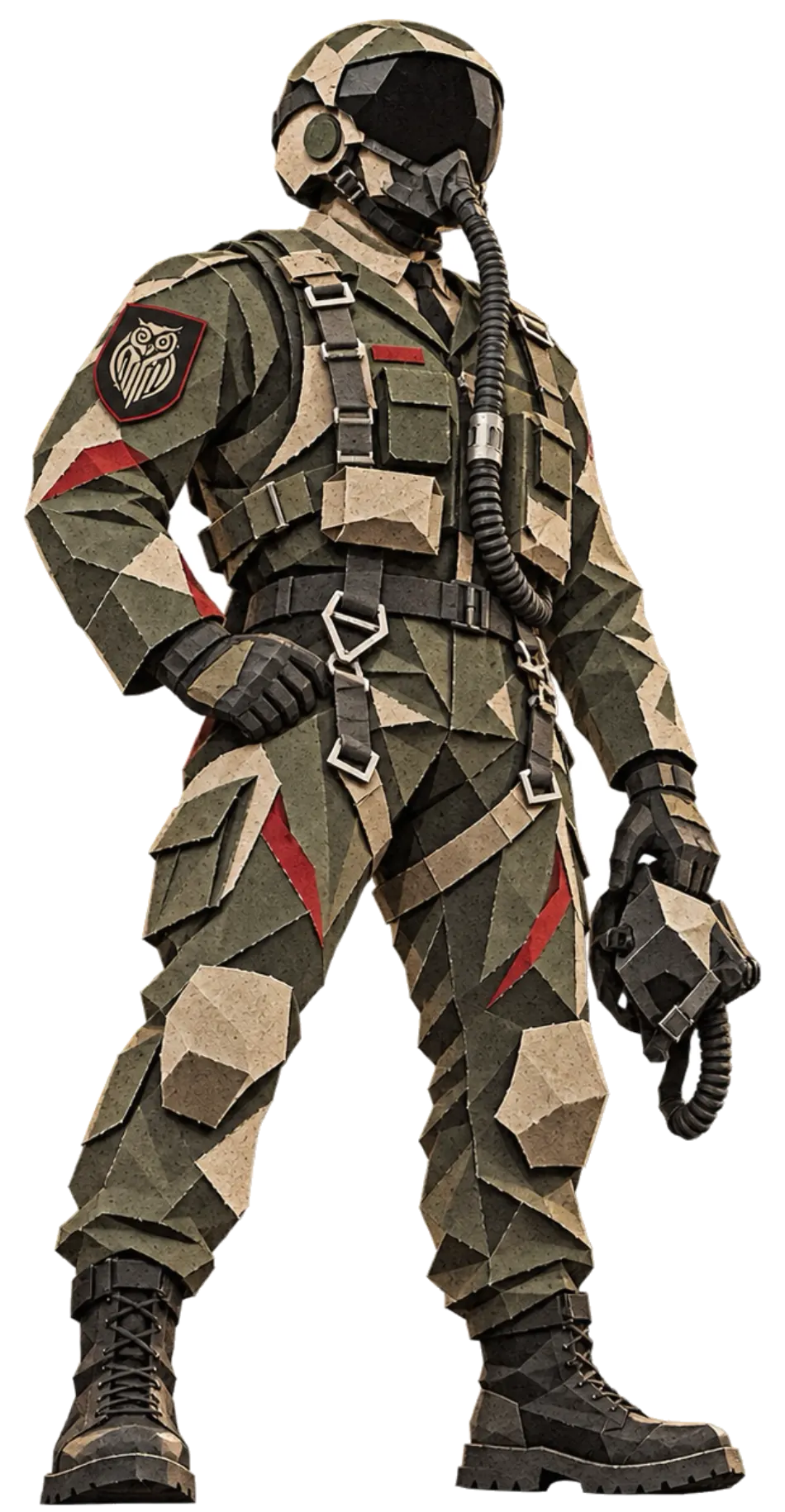 ISGI pilot in faceless tactical flight gear
